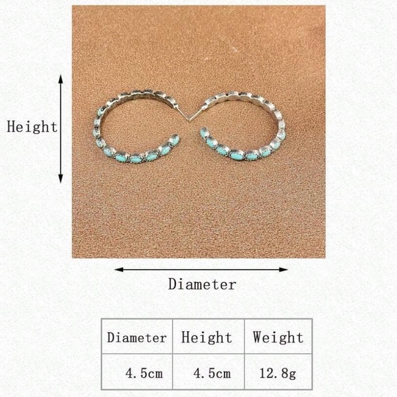 Silver and Turquoise Color Hoop Earrings NWT - Picture 3 of 3